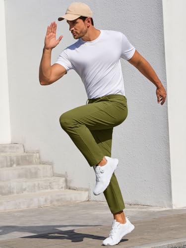 Image of Runcati Mens Stretch Golf Pants Casual Dress Pants Work Trousers | Slim Fit, Quick Dry, Lightweight, Comfy, Slacks, Pockets, Elastic Waist, Tapered, Cropped, 30 inch, 29 inch, Chino