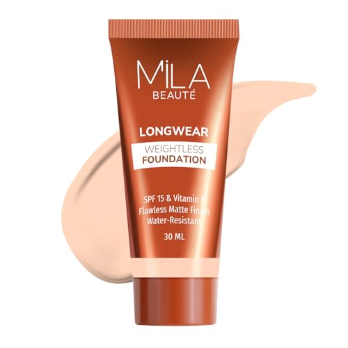 Image of Mila Beaute Longwear Weightless Foundation | Matt Finish With SPF 15 and Vitamin E | Water Resistant Buildable Formula & Super Light | Liquid Foundation | Shade - (102 Ivory, 30ml)