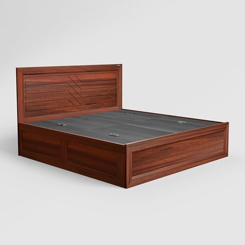 Image of Interio by Godrej Bed, Crisscross King Size Solid Wood Bed with Box Storage, 1-Year Warranty, Dark Brown, Acacia Wood