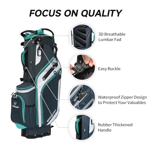 Pro Golf Stand Bag, 14 Way Top with Full Length Dividers, Lightweight Carry Bag with Dual Straps, Ergonomic Back Support, 10 Pockets with Cooler & Waterproof Pocket, for Men and Women - Image 4