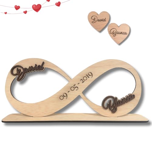 Regalo Original Pareja Aniversario - Infinito Personalizado con Nombres y Fecha en Madera para Bodas, San Valentin, Novios, Enamorados - Diseño Artesanal ideal para Decoracion del Hogar