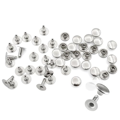 CRAFTMEMORE 200 Pack Leather Rivets Single Cap Rapid Rivet Metal Stud Fasteners Round Cap for Bag Belt Wallet Leather Craft (Silver, 5MM)