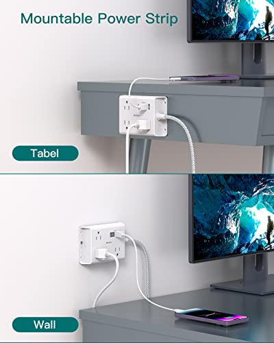 Image of Addtam Travel Flat Plug Power Strip, Flat Extension Cord (Wht-1)