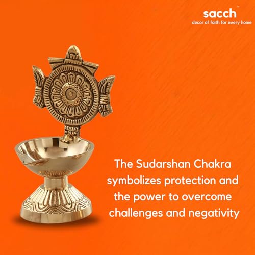 SACCH Brass Shanku Chakra Diya Set for Pooja, Good Luck & Prosperity – Traditional Gold Finish Shankh Chakra Deepam for Mandir, Wealth & Wealth Attraction – Set of 2 (430g, 11cm Height) thumbnail 14