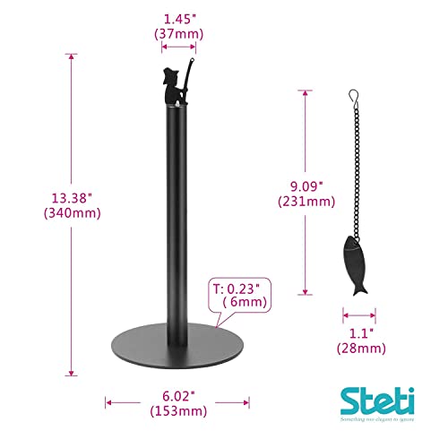 Steti Countertop Paper Towel Holder, Easy To Tear Decorative Paper Towel Stand For Kitchen Or Tabletop, Fits All Rolls, Heavy Duty, Unique Modern Fishing Design, Black Matte #TOP4