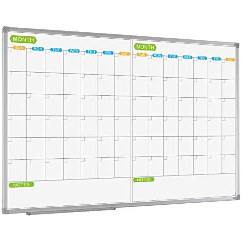 JILoffice Magnetic Dry Erase Calendar Whiteboard, 2 Month White Board Planner 36 X 24 Inch, Silver Aluminum Frame Wall Mounted Board for Office Home and School Cover