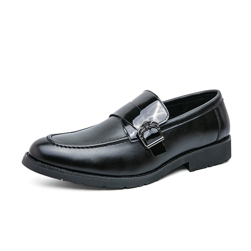 Dress Oxford Formal Shoes for Men Slip On Pointed Toe Vegan Leather Apron Toe Monk Strap Low Top Rubber Sole Anti-Slip Casual - Main Image