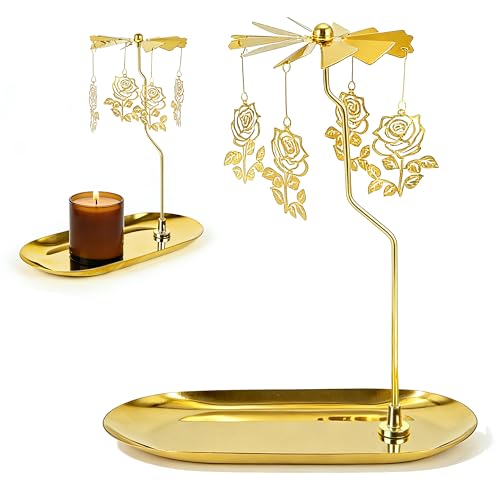 Carousel Candle Holder Spinning Rotary Holder with Tray,Glod Carousel Candle Spinner for Table Centerpiece, Christmas, Valentine's Day, Party Decor, Gift