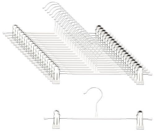 ズボンハンガー スカート ハンガー 20本セット パンツハンガー クリップ付き 360°回転 サイズ調整可能 滑り止め加工 省スペース スラックス スカート 収納 (白)