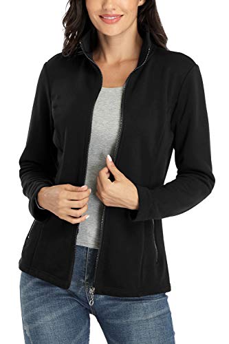 Wudodo Women's Full-Zip Jacket Stand Collar Sweatshirt Hoodless Cotton Slim Fit Running Jackets With Pockets #TOP3