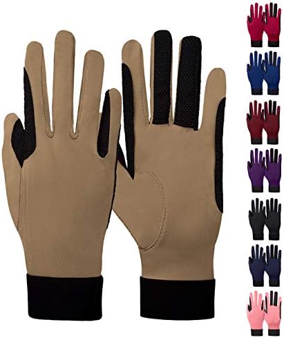 ChinFun Women's Horse Riding Gloves Stretchable Equestrian Gloves Breathable for Outdoor Horseback Cycling Driving Khaki XL