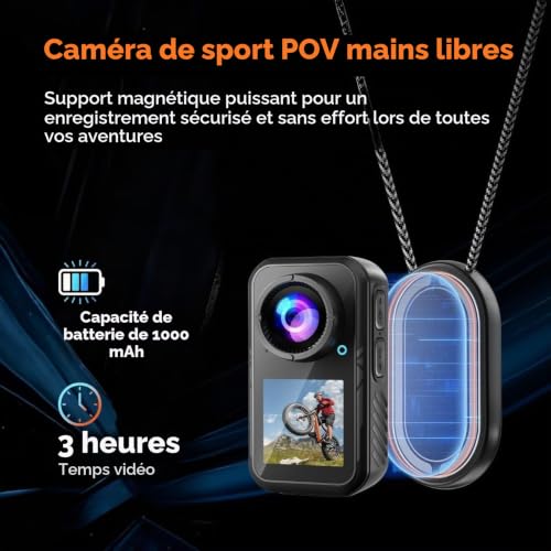 TOSBARRFT Caméra Sport 5K 64MP, Mini Caméra d’Action Magnétique 66g, Double Écran 1,3", Caméra Vlog POV pour Vélo & Voyage, Stabilisation 1080P, Étanche 30M avec Boîtier, Carte 64Go – vue 4