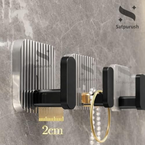 Image of Satpurush Luxury Acrylic Self Adhesive Wall Hooks | Heavy Duty Bathroom & Kitchen Hook | No Drill Waterproof Wall Hanger for Towels, Robes, Keys & Accessories (Black, Pack of8)