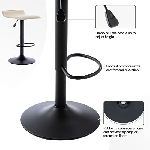 Vogue Furniture Direct Adjustable Bar Stools Set Of 2, Modern Swivel Pu Leather Airlift Barstools, Backless Kitchen Counter Height Bar Chair For Dining Room (Beige, Black Base) #TOP5