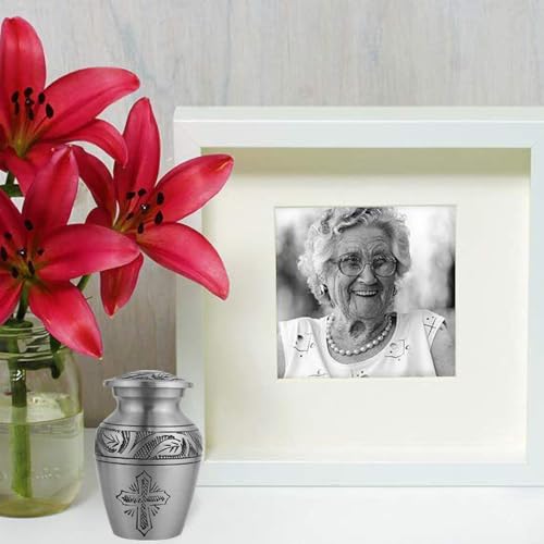 Image of Trupoint Memorials Cremation Urns for Human Ashes, Funeral Memorial Urn for Male and Female, Decorative Burial Metal Urn Collection for Adult Men & Women - Silver Cross, 1 Keepsake