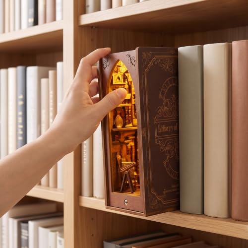 Miniatura 6 de Led Book Nook Kit, Soporte De Sujetalibros Decorativo, Sujetalibros Rompecabezas De Madera 3d Para Adultos-Sujetalibros Inserto De Estantería-Adornos Decorativos De Libros Para El Hogar Biblioteca