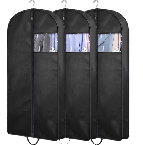 Habrur Clothes Cover 3 Pack Garment Bags For Travel With Clear Window Hanging Suit Bag With Handles Suit Bags (Color : Black, Size : 60 * 165cm)