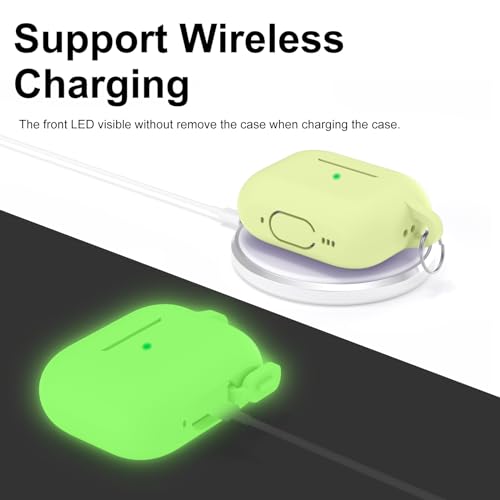 Image of for AirPods Pro 2nd 1st Generation Case Cover with Keychain, Protective Soft Silicone Skin Accessories for Apple AirPods Pro Charging Case 2022 /2019, Front LED Visible, Night Glow Green