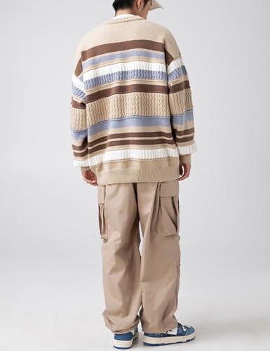 Arssm Mens Vintage Sweater Oversized Striped Knit Sweaters Crewneck Blouses Fall Pullover Tops Color Block Knitwear4