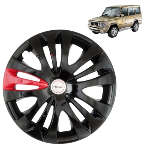 Image of Prigan TATA Sumo Gold Black Red 15 Inch Wheel Cover for TATA Sum Gold (Set of 4 Pcs) (Press Fitting) Model- Ertiga T1 BRed 15