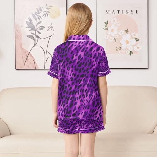 ALAZA Leopard Print Cute Satin Pajamas Set Short Sleeve Button Down Sleepwear Summer Pjs 2 Piece4