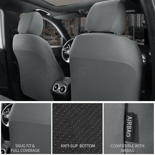 Image of CAR PASS Neoprene Waterproof Seat Covers Full Sets, Wetsuit Car Seat Covers 5 Seats Universal Fit for Vans, Truck, SUV, 3D Tyre Embossed Seat Covers Anti Slip with Armrests, Aibag Compatible(All Gray)