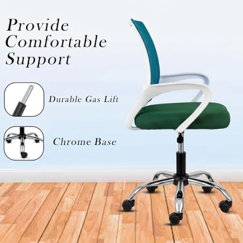 Image of Casa Copenhagen Mesh Mid Back Office /Study /Computer /Revolving /Desk Chair for Work from Home -Metal Base, Height Adjustable Seat - Green & White Handle