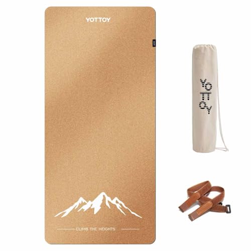Image of YOTTOY Yoga Mat,Non-Slip Hot Yoga Mat with Anti-Tear Design and Friendly Natural Rubber Mat with Strap and Bag