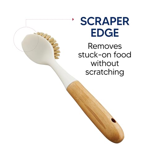 Image of HIC Kitchen Dish Scrubbing Brush, Bamboo with Non-Scratch Bristles