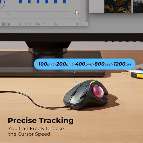 Image of Wired Trackball Mouse with RGB Lighting, Ergonomic Thumb Control to Reduce Muscle Strain, 5 Adjustable DPI, Dual USB-C & USB-A Connectivity, Compatible with PC, Laptop, Mac, Windows-Pink