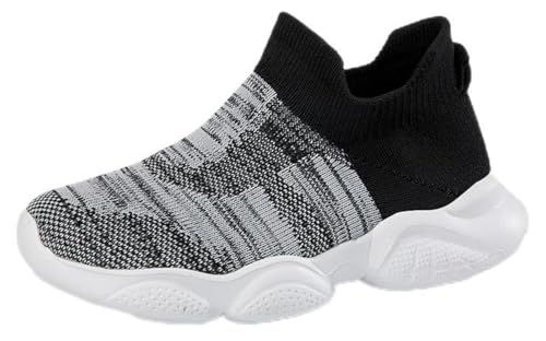 FUNCOS Toddler Shoes Boys Girls Slip-On Sneakers with Arch Support – Breathable Knit Athletic Shoes, Lightweight Flexible Sole for Kids Grey 1.5