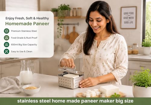 Image of Steel Paneer Maker Mould Press 650ml | Large Size Paneer Mould | Stainless Steel Paneer Press With Strainer | Square Paneer Press Machine for Home made Paneer & Tofu