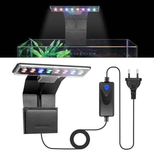 Adiwo Aquarium LED Beleuchtung 3 Farben, 9W 600LM, 16 LEDs für Wasserpflanzen und Fische - 220V 50-60Hz Licht für Aquarien, Schwarz