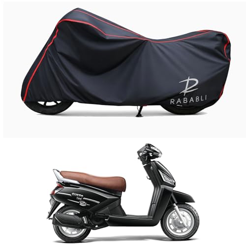 Image of Waterproof Bike Body Cover Compatible for | Mahindra Gusto 125 | Taffeta Fabric, Red Piping Design, Bottom Elastic Fit | Dustproof, Sun UV & Rain Protection for All Bikes