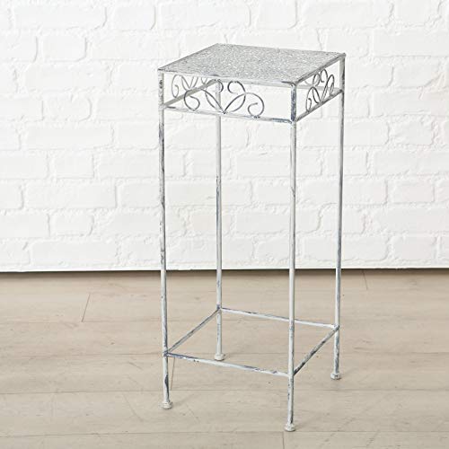 Farmers Favorite Plant Stand Square Tables, Set Of 3, Shabby White Finish Over Grey Iron, Knob Bottom Legs, Scrolled And Floral Details, Weather Resistant, 27, 23, 20 Inches Tall #TOP4
