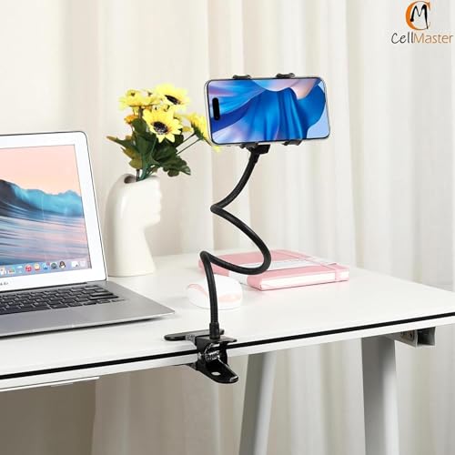 CELLMASTER Metal 360 Degree Flexible Portable Foldable -Lazy Stand Bracket Cell Phone Holder/Gooseneck Long Arm Clip Mobile Stand for Table Mobile Stand for Bed Office