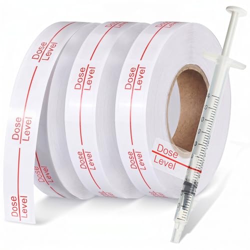 Image of Glenmal 3 Roll Syringe Line Stickers 1.5 inch x 0.5 inch Dosage Marking Clear Label Bright Red Dose Level Pharmacy Labels for Veterinary Medical Pharmacy Medication Healthcare Medicine, 500 Pcs Per Roll
