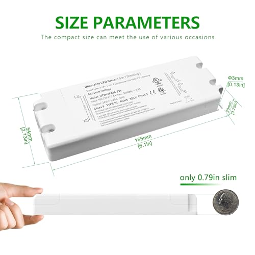 Image of 30W 24V Dimmable LED Driver, 5-in-1 Dimming Power Supply, Class 2 AC 100-277V Transformer for LED Strip Lights, Flicker-Free, Compatible with Lutron & Leviton, Constant Voltage, UL Listed