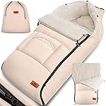 KIDIZ® Babyfußsack Baby Fußsack Winterfußsack Babyschale mit Reißverschluss Kuschelsack Babydecke Kinderwagen waschbar verschließbarer Kopfteil,Tasche, passend für alle Kinderwagen, Farbe:Beige