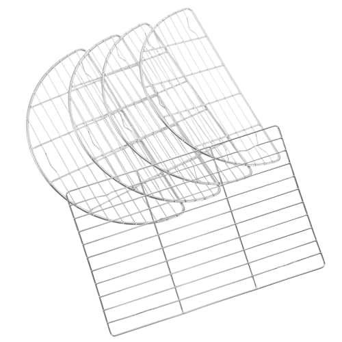 Veemoon Lot de 5 Grilles de Barbecue en Acier Inoxydable Pieds Support de Refroidissement Rond et Carré Grille de Cuisson Vapeur pour Barbecue Coréen Nettoyage Facile Polyvalente pour