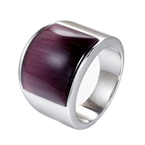 Unisex Stainless Steel Cat's Eye Stone Opal Ring Silver and Gold