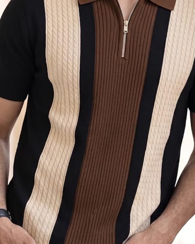 Image of AUSK Men's Zip Collar Polo Tshirt | Cotton Rich Material | Half Sleeves | Modern Knit Panel Work | Regular Fit