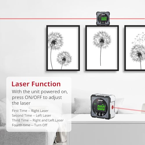Image of XUNTOP USB Charging Digital Level Box Angle Finder with Laser (Class 2, <1mW Output), 4-Side Strong Magnetic Angle Gauge IP54 Waterproof Inclinometer Level, Saving Effort Hanging Decorations-Gray