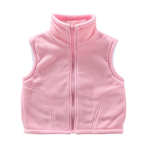 Ohrwurm Kids Fleece Vest for girls Jacket Solid Color Full Zip Warm Sleeveless Outwear Coat Light Pink 7-8 Years