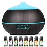 Difusor de Aroma Difusor de Aceite Esencial: 500ML Difusor Humidificador Aceites Esenciales con 8 Aceites Esenciales Set - 7 Colores LED & 4 temporizadores para Office Home Dormitorio Yoga SPA