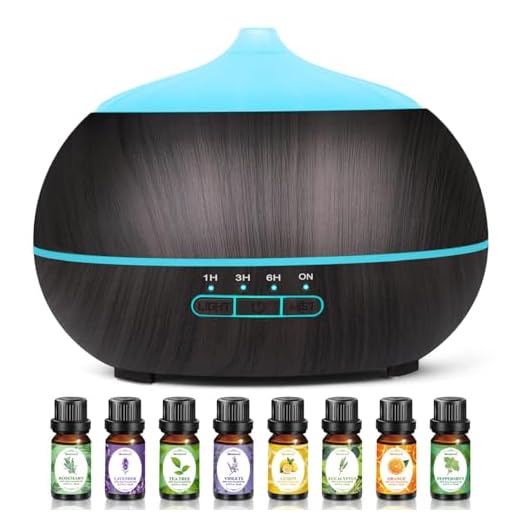Difusor de Aroma Difusor de Aceite Esencial: 500ML Difusor Humidificador Aceites Esenciales con 8 Aceites Esenciales Set - 7 Colores LED & 4 temporizadores para Office Home Dormitorio Yoga SPA
