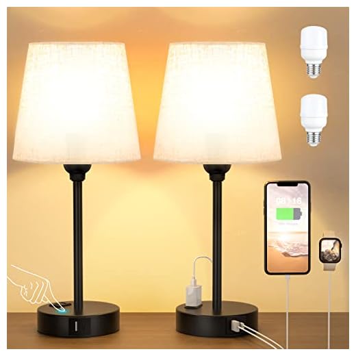 Mini Bedside Lamps for Bedrooms Set of 2 - Nightstand Bedroom Lamps with USB C Port and AC Outlet Charging, Dimmable Touch Small Bed Side Table Lamp, Black Night Stand Light for Kids/Guest Room