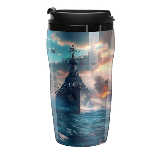 The World of Warships Ship Funny Coffee Mug with Lid Insulated Double Wall Tumbler Cup for Travel Office