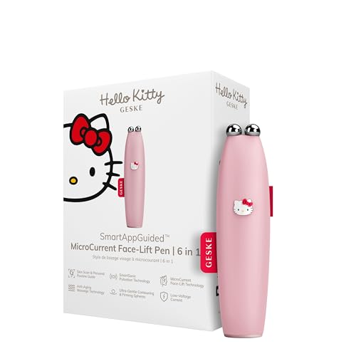 GESKE x Hello Kitty | SmartAppGuided™ MicroCurrent Face-Lift Pen | 6 in 1 | Outils de soins de la peau | Appareil anti-âge | Lifting visage | Peau jeune...