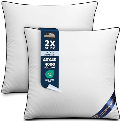 Utopia Bedding 2er Set Kissen 40x40 cm, Kissenfüllung für Bett und als Dekokissen, Sofakissen, Zierkissen für Couch (Weiß) Utopia Bedding 2er Set Kissen 40x40 cm, Kissenfüllung für Bett und als Dekokissen, Sofakissen, Zierkissen für Couch (Weiß)